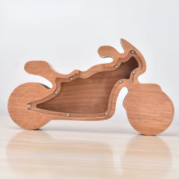Tirelire en bois en forme de moto, idéale pour économiser