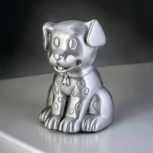 Tirelire Chien en métal argenté décorative