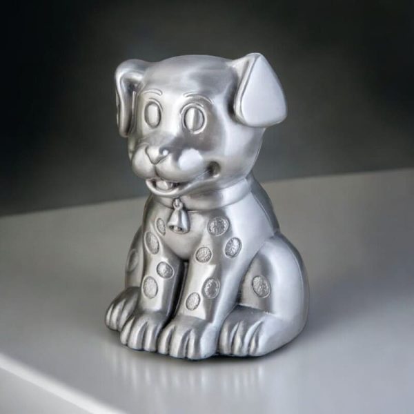 Tirelire Chien en métal argenté décorative