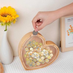 Tirelire transparente en bois pour enfants et adultes