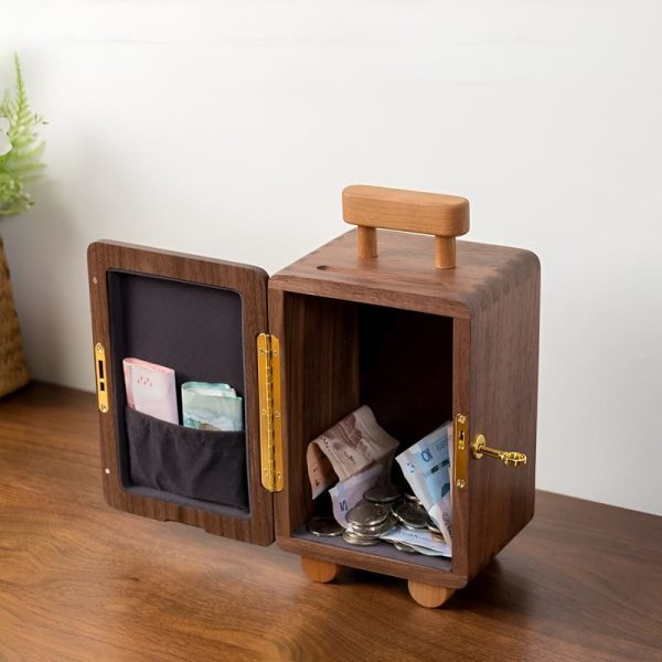 Tirelire valise en bois, déco ludique