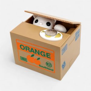 Économie avec tirelire chat carton