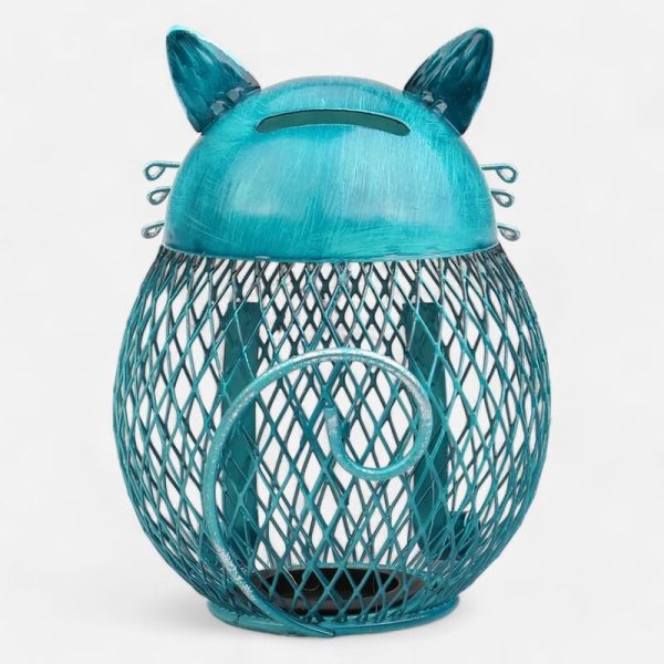 Accessoire déco tirelire chat en métal