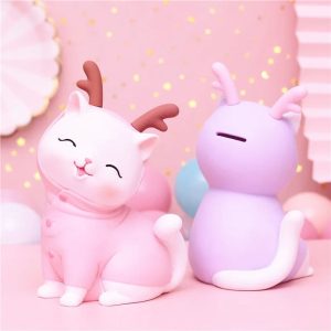 Tirelire en forme de chat, couleur rose pastel
