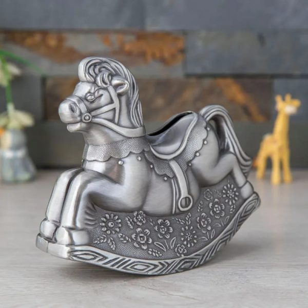 Tirelire Cheval à Bascule en Argent