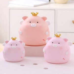 Tirelire cochon avec couronne en céramique