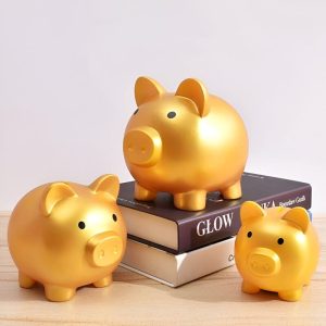 Tirelire Cochon Doré en céramique brillante