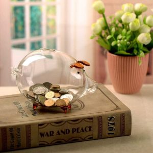 Tirelire en forme de cochon en verre décoratif