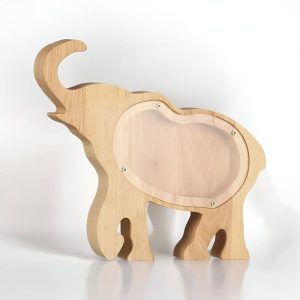 Tirelire en forme d'éléphant en bois naturel