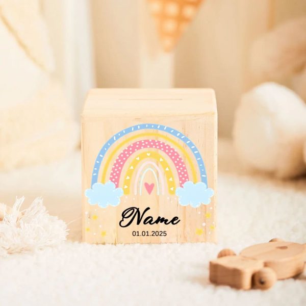 Tirelire en bois avec message personnalisé