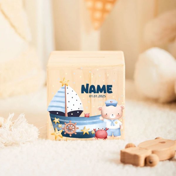 Tirelire en bois personnalisée, décoration ludique