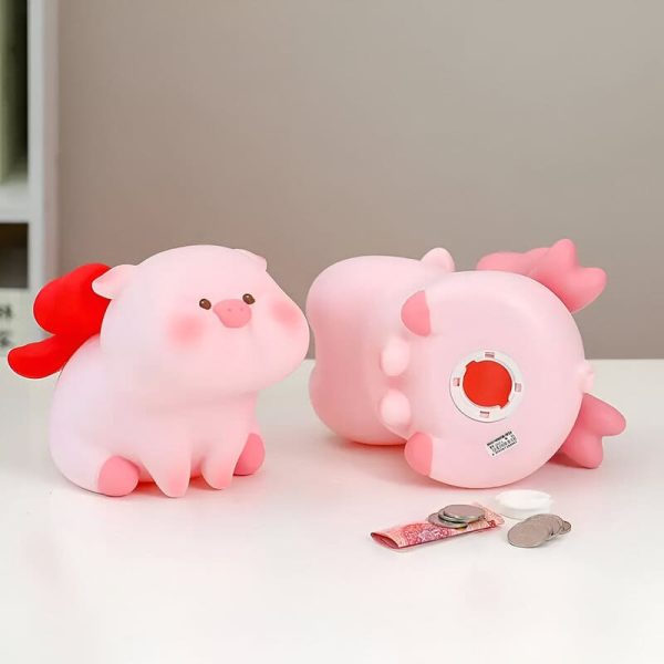 Tirelire enfant cochon rose avec sourire joyeux