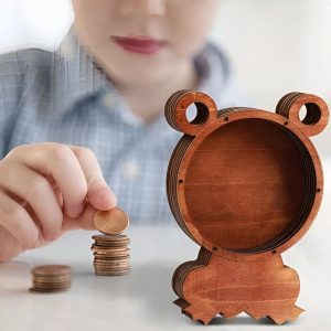 Tirelire grenouille en bois coloré pour économies