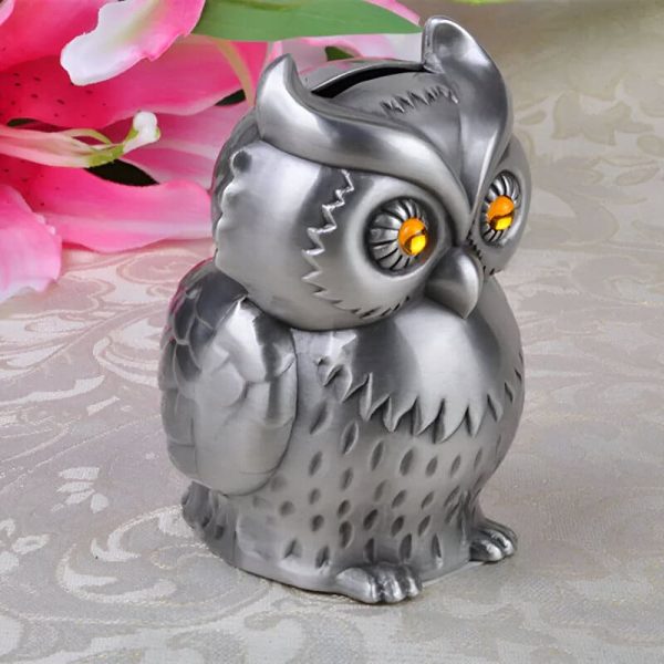 Tirelire métal en forme de hibou, design élégant