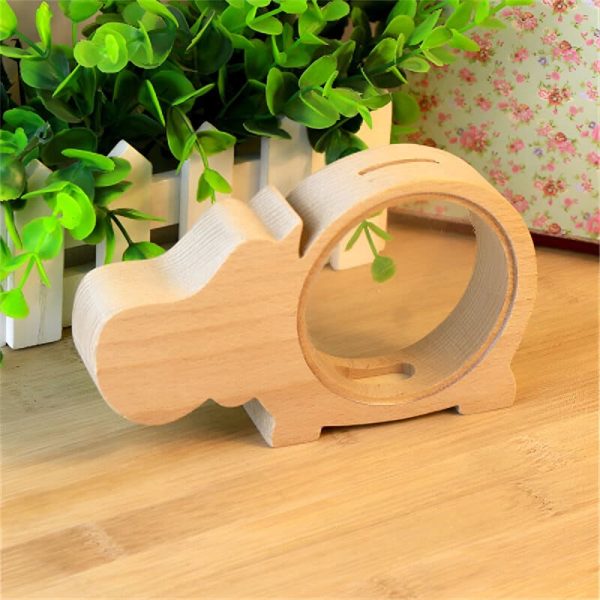 Tirelire animale en bois, design hippo coloré et amusant