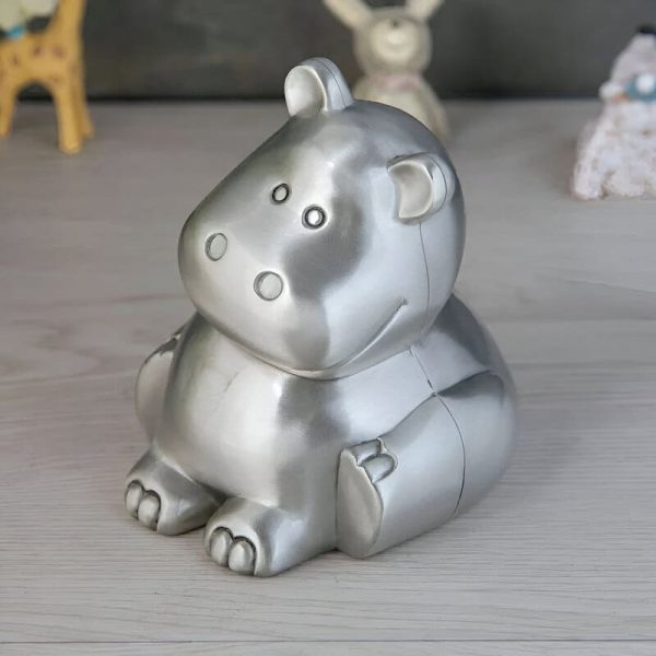 Tirelire animalière hippopotame en métal coloré