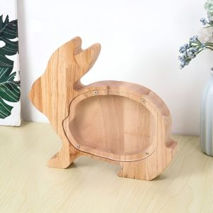 Tirelire lapin en bois, design mignon et ludique