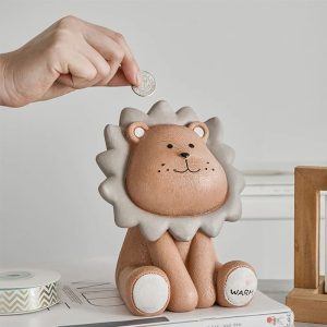 Tirelire animalière en forme de lion, décoration ludique