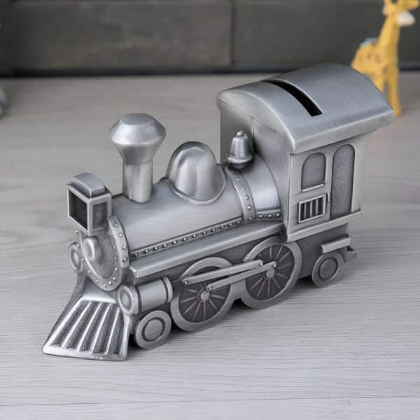 Tirelire locomotive argentée pour enfants