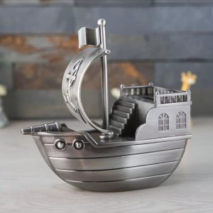 Tirelire argentée en métal, design simple et raffiné