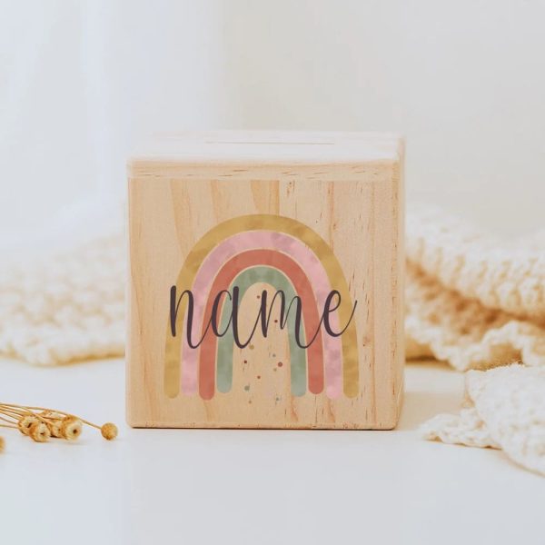Tirelire en bois couleur pastel pour enfant