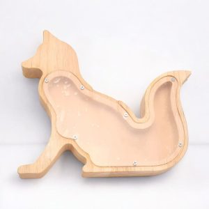 Renard en bois, tirelire pour enfants